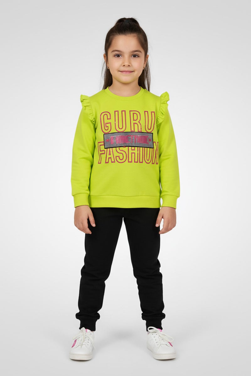 Guru 99 Toddlers Girl Graphic Print Sweatshirt And Sweatpants Set, Multicolor - Image 1